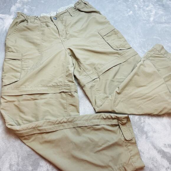 REI Convertible Pants Womens 12P Khaki Tan Nylon Zip Off Legs Sides Hiking - Picture 1 of 12